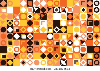 Geometric op pattern of interlocking shapes in warm orange-yellow gradient opart diamonds circles