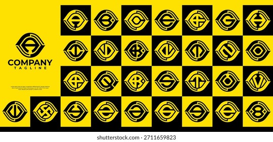 Geometric optic eye shape letter A-Z logo set