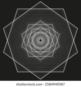 Geometric optical illusion. Abstract hexagonal lines. Black futuristic pattern. Vector illustration.