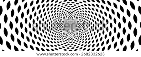 Geometric optical illusion background. Black and white hypnotic rotating ovals surface. Spinning spiral ellipse poster design. Abstract trippy illusion wallpaper for banner, template design. Vector