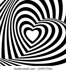Geometric optical illusion black and white heart on a white background. Vector illustration.