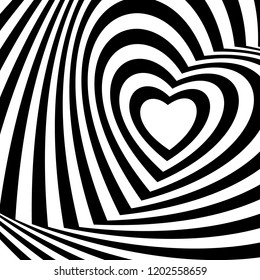 Geometric optical illusion black and white heart on a white background. Vector illustration.