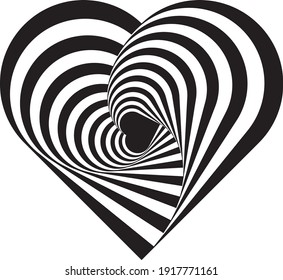 Geometric optical illusion black and white heart