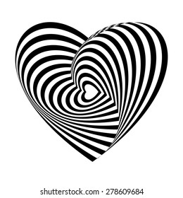 Geometric optical illusion black and white heart on a white background. Vector illustration