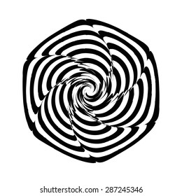 Geometric optical illusion black and white spiral flower on a white background. Vector illustration