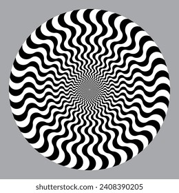 Geometric optical illusion concept. White and black psychedelic circle pattern.