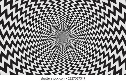 Geometric optical illusion design. Circle psychedelic pattern. White and black art background.