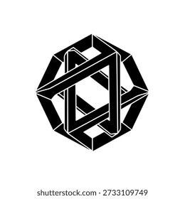 Geometric Optical Illusion Logo, Black and White Interlocking Octagon Symbol for Modern Branding and Minimalist Graphic Design, Impossible Shape Vector