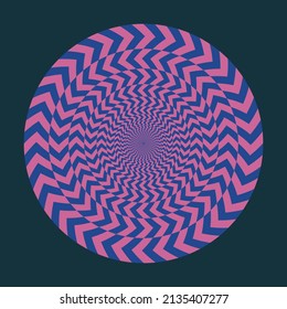 Geometric optical illusion. Purple and blue color circle pattern. Psychedelic background.