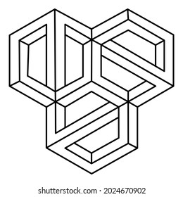 Forma de ilusión óptica geométrica. Símbolo geométrico, arte creativo imposible. Ilustración vectorial geométrica.