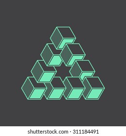 Geometric optical illusion, vector illustration, line design element, cubes