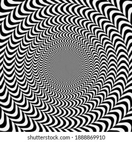 geometric optical illusion. white and black circle psychedelic pattern