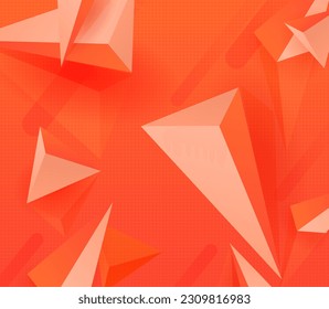 Geometric orange background, triangular shapes with 3D effect