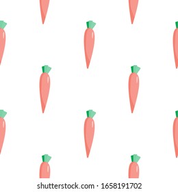Geometric orange carrot seamless pattern. Vegetarian healthy food backdrop. Vintage botanical wallpaper. Design for fabric, textile print, wrapping paper, kitchen textiles. Modern vector illustration