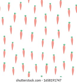 Geometric orange carrot seamless pattern on white background. Botanical wallpaper. Design for fabric, textile print, wrapping paper, kitchen textiles. Modern vector illustration