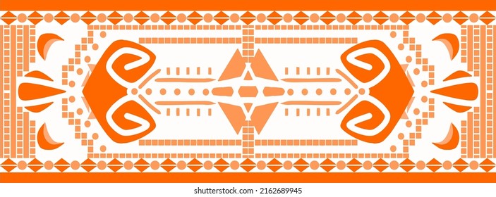 Geometric Orange Ethnic Pattern, Design in Boho, Aztec, Folk, Motif, Gypsy, Arabic, or Indian Style. Ideal for Fabric Pattern Printing or Carpet