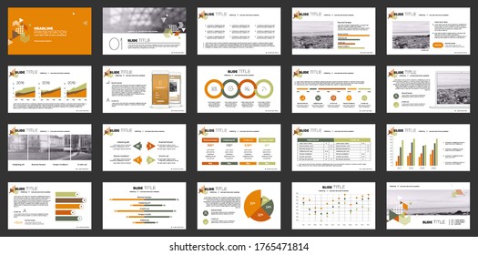 Geometric Orange Presentation Element Templates. Vector infographics. For use in Presentation, Flyer and Leaflet, SEO, Marketing, Webinar Landing Page Template, Website Design, Banner.