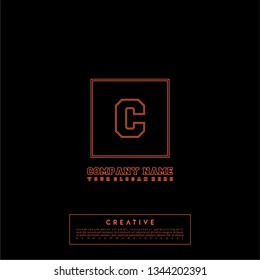 geometric orange square lines C logo letter design concept