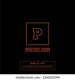 geometric orange square lines P logo letter design concept