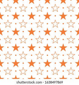 Geometric orange stars seamless pattern vector on isolated white background. For fabric, backdrop, textile, wallpaper. Eps format, printable colors.