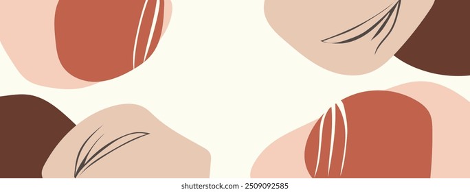 Geometric Organic Abstract Background with Soft Earth Tones and Simple Leaf Motifs