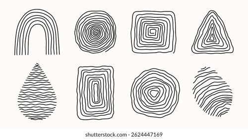 Geometric organic form collection.Set of abstract hand-drawn shapes including arch, drop, square, triangle, and spiral forms. Ideal for posters, stationery, packaging, or social media graphics. Vector