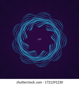 Geometric or organic object consists of the dots element. Vector illustration for technological, biological design elements with depth of field.