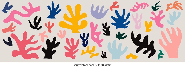 Geometric organic shapes in paper applique style Inspired by Matisse Vector abstract modern floral elements to create logos, templates, posters.