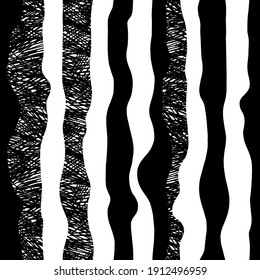 Banda ondulada orgánica geométrica con vectores de textura de garrapatas patrón sin soldadura Color blanco negro childo fondo abstracto de la textura Stripy fondo