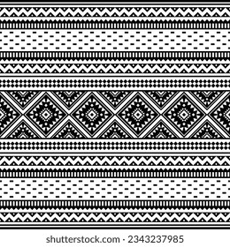 abstracto geométrico oriental con patrón étnico tradicional. Ilustración vectorial de bordado estilo azteca. Diseño textil y decorativo. Colores en blanco y negro.