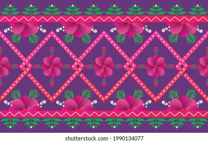 Geometric oriental flower ethnic pattern traditional background Design for carpet,wallpaper,clothing,wrapping,batik,fabric,Vector illustration embroidery style.