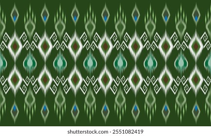Geometric oriental ikat ethnic pattern. Traditional design for background, carpet, wallpaper, clothing, wrapping, batik, fabric, embroidery style vector illustration.