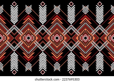 Geometric Oriental Ikat Pattern, Ethnic Pattern. ฺTraditional Design for background Pattern , carpet , wrapping, batik or fabric. Embroidery Style. Black Red and Orange Smart Style.