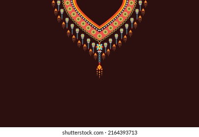 Geometric oriental pattern ethnic traditional flower necklace embroidery designs for women fashion backgrounds, wallpapers, clothes and wraps.