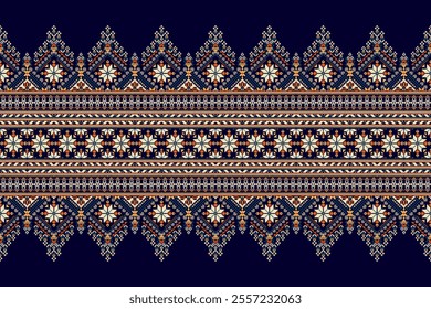 Geometric oriental pattern,geometric floral pattern on black background,vector illustration,floral cross stitch pattern,Aztec style,abstract background.design for texture,fabric,clothing,decoration.