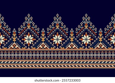 Geometric oriental pattern,geometric floral pattern on black background,vector illustration,floral cross stitch pattern,Aztec style,abstract background.design for texture,fabric,clothing,decoration.