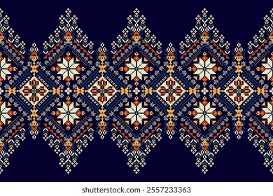 Geometric oriental pattern,geometric floral pattern on black background,vector illustration,floral cross stitch pattern,Aztec style,abstract background.design for texture,fabric,clothing,decoration.