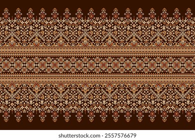 Geometric oriental pattern,geometric floral pattern on brown background,vector illustration,floral cross stitch pattern,Aztec style,abstract background.design for texture,fabric,clothing,decoration.