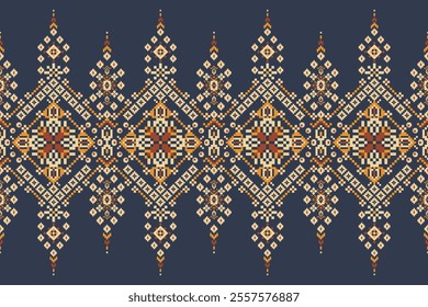 Geometric oriental pattern,geometric floral pattern on blue background,vector illustration,floral cross stitch pattern,Aztec style,abstract background.design for texture,fabric,clothing,decoration.