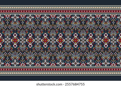 Geometric oriental pattern,geometric floral pattern on black background,vector illustration,floral cross stitch pattern,Aztec style,abstract background.design for texture,fabric,clothing,decoration.