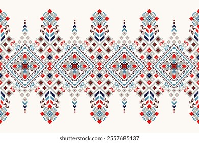 Geometric oriental pattern,geometric floral pattern on white background,vector illustration,floral cross stitch pattern,Aztec style,abstract background.design for texture,fabric,clothing,decoration.