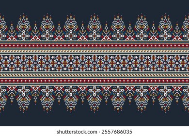 Geometric oriental pattern,geometric floral pattern on black background,vector illustration,floral cross stitch pattern,Aztec style,abstract background.design for texture,fabric,clothing,decoration.