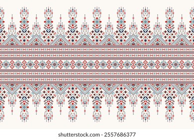 Geometric oriental pattern,geometric floral pattern on white background,vector illustration,floral cross stitch pattern,Aztec style,abstract background.design for texture,fabric,clothing,decoration.