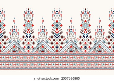 Geometric oriental pattern,geometric floral pattern on white background,vector illustration,floral cross stitch pattern,Aztec style,abstract background.design for texture,fabric,clothing,decoration.