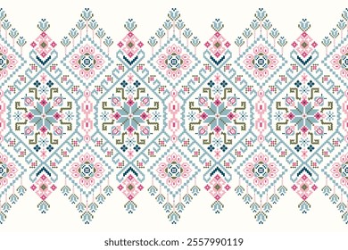 Geometric oriental pattern,geometric floral pattern on white background,vector illustration,floral cross stitch pattern,Aztec style,abstract background.design for texture,fabric,clothing,decoration.