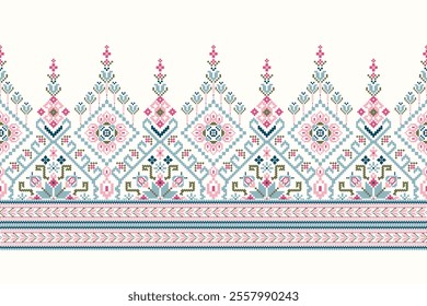 Geometric oriental pattern,geometric floral pattern on white background,vector illustration,floral cross stitch pattern,Aztec style,abstract background.design for texture,fabric,clothing,decoration.