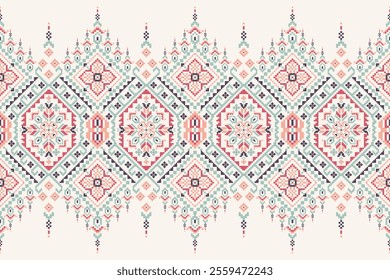 Geometric oriental pattern,geometric floral pattern on white background,vector illustration,floral cross stitch pattern,Aztec style,abstract background.design for texture,fabric,clothing,decoration.