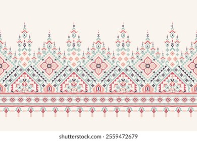 Geometric oriental pattern,geometric floral pattern on white background,vector illustration,floral cross stitch pattern,Aztec style,abstract background.design for texture,fabric,clothing,decoration.