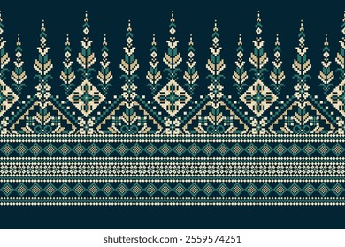 Geometric oriental pattern,geometric floral pattern on black background,vector illustration,floral cross stitch pattern,Aztec style,abstract background.design for texture,fabric,clothing,decoration.