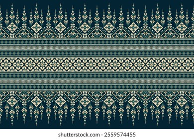 Geometric oriental pattern,geometric floral pattern on black background,vector illustration,floral cross stitch pattern,Aztec style,abstract background.design for texture,fabric,clothing,decoration.